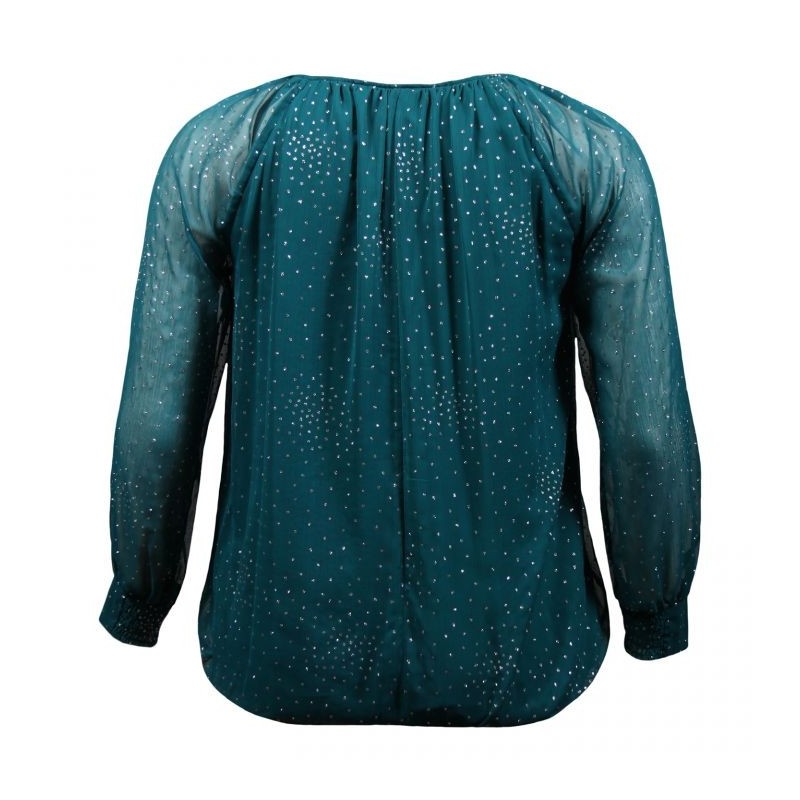 tunique grande taille - top chemisier manches longues avec pois pailletés blue chameleon vert émeraude (dos)