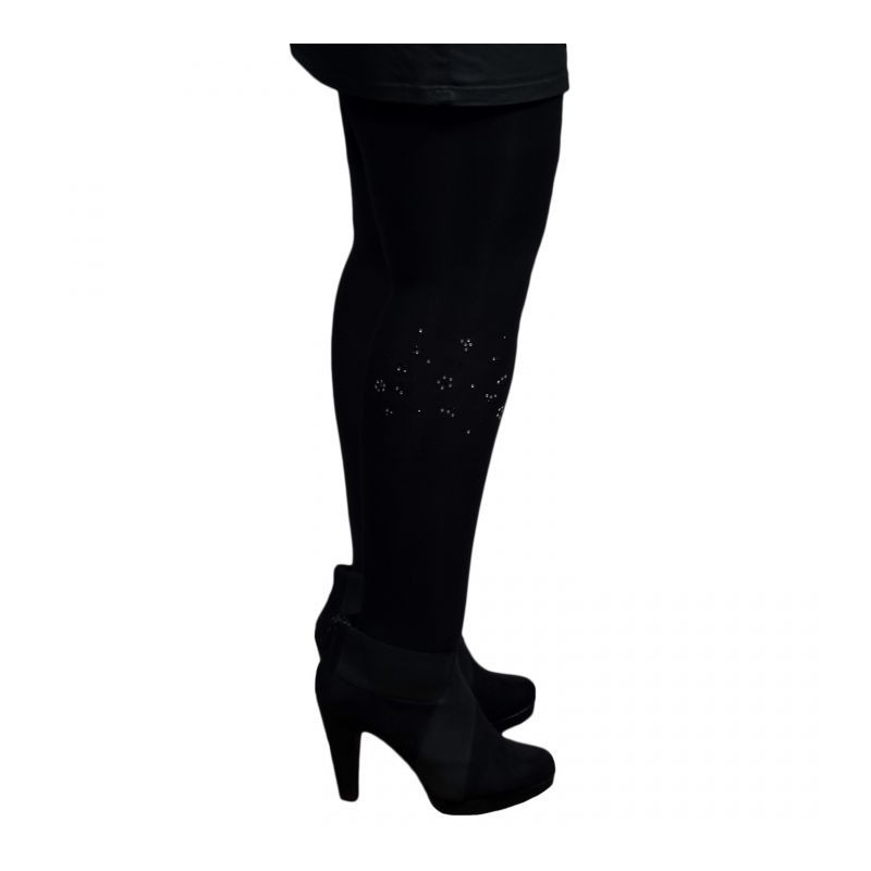 collant grande taille - collant opaque noir 80 deniers avec motifs en strass sur les côtés (droite)