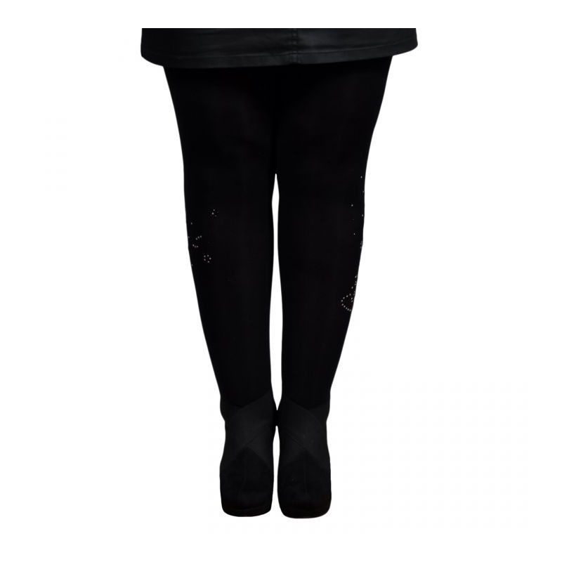 collant grande taille - collant opaque noir 80 deniers avec motifs en strass sur les côtés (face)