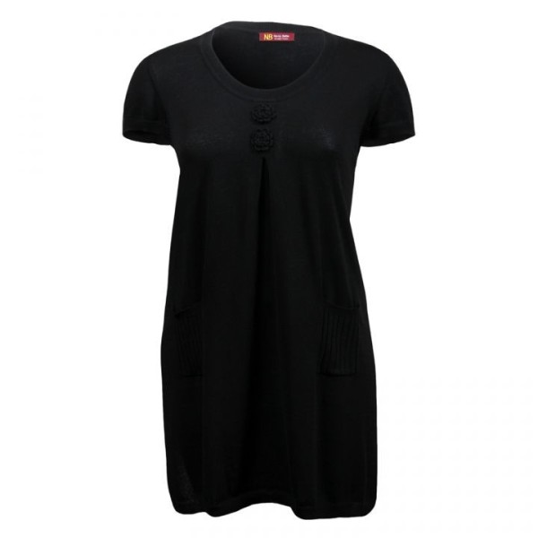 tunique grande taille - robe tunique longue noire ladybelle (face)