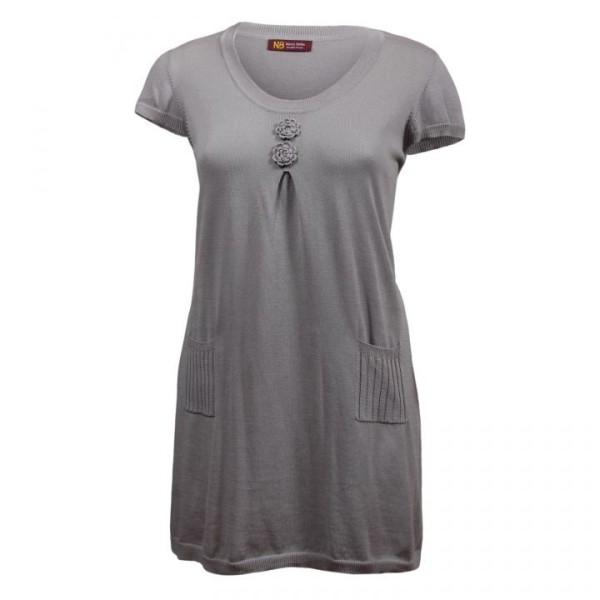 tunique grande taille - robe tunique longue gris ladybelle (face)