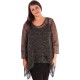 tunique grande taille - top maille filet évasé noir chiné magna fashion
