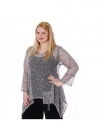 tunique grande taille - top maille filet évasé gris chiné magna fashion