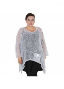 tunique grande taille - top maille filet évasé blanc chiné magna fashion