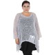 tunique grande taille - top maille filet évasé blanc chiné magna fashion