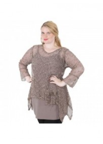 tunique grande taille - top maille filet évasé marron chiné magna fashion