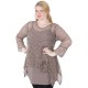 tunique grande taille - top maille filet évasé marron chiné magna fashion