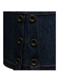 Pantalon grande taille - legging court aspect jeans bleu (détail)