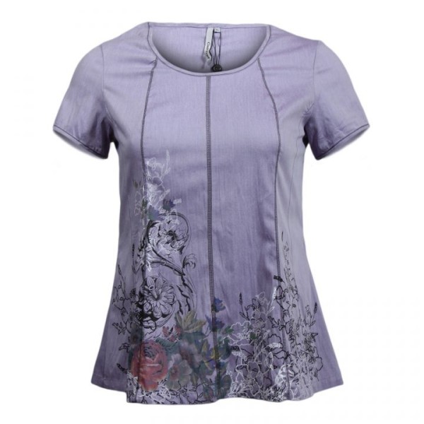Tunique grande taille - tunique trapèze motif fleurs Claude Gérard coloris violet (face)